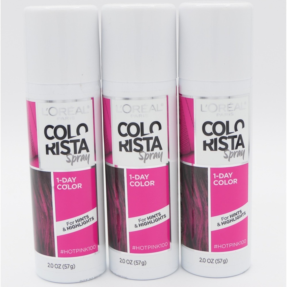 L'Oreal Colorista Spray 1-Day Color For Hints & Highlights #HotPink100 3 Pack